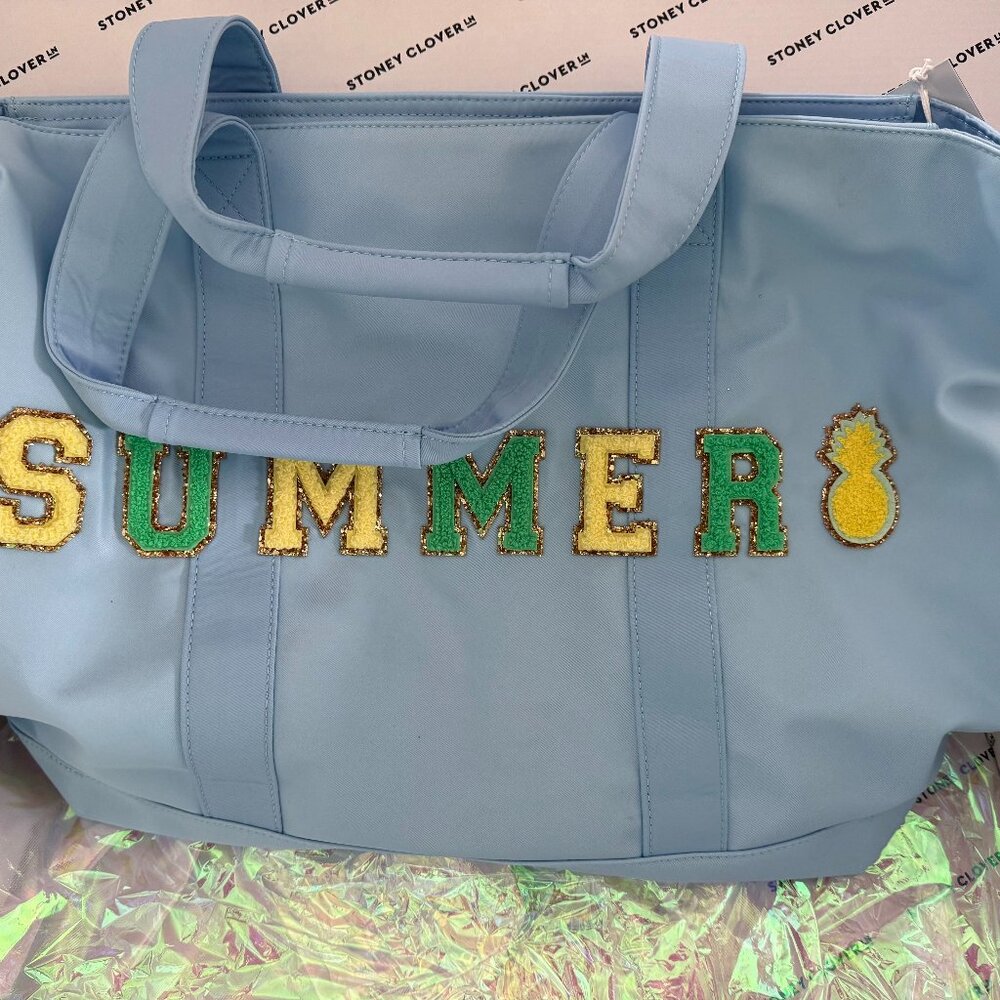 Stoney Clover Blue Tote Bag Large Custom SUMMER Patch Pineapple New With Tags
